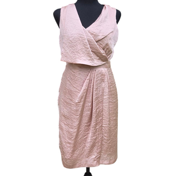 Vera Wang Blush Satin Mini Wrap Dress Size 4 - Picture 2 of 6